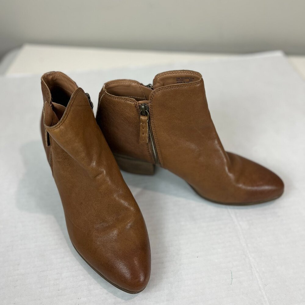 Women's Tan Leather double zip Frye Booties, Size US 10